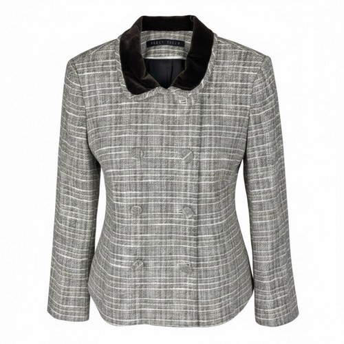 Perry Ellis, Vintage Perry Ellis Womens Tweed Velvet Collar Blazer Size 10 Brown Tan