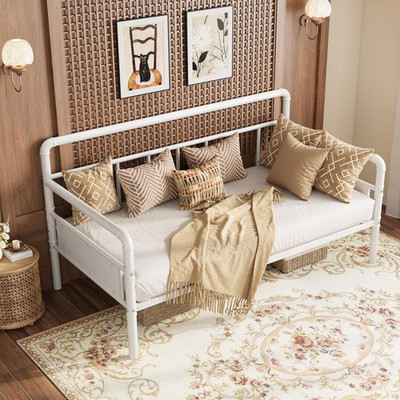 Stylish Heavy Duty Metal Twin Daybed Frame for Living Room or Guest Room, White