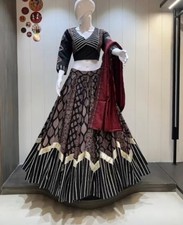 Women's Choli Set Black Maroon Beige with Patterned Skirt and Red Dupatta