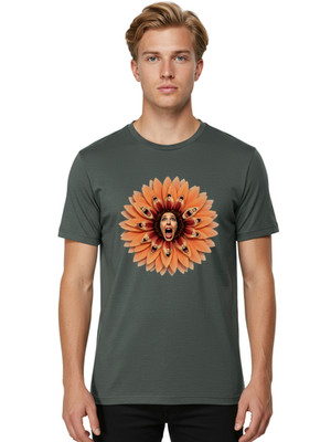 Faces-In-Floral-Pattern Mens Graphic Tee, 100% Cotton, Casual Summer Wear