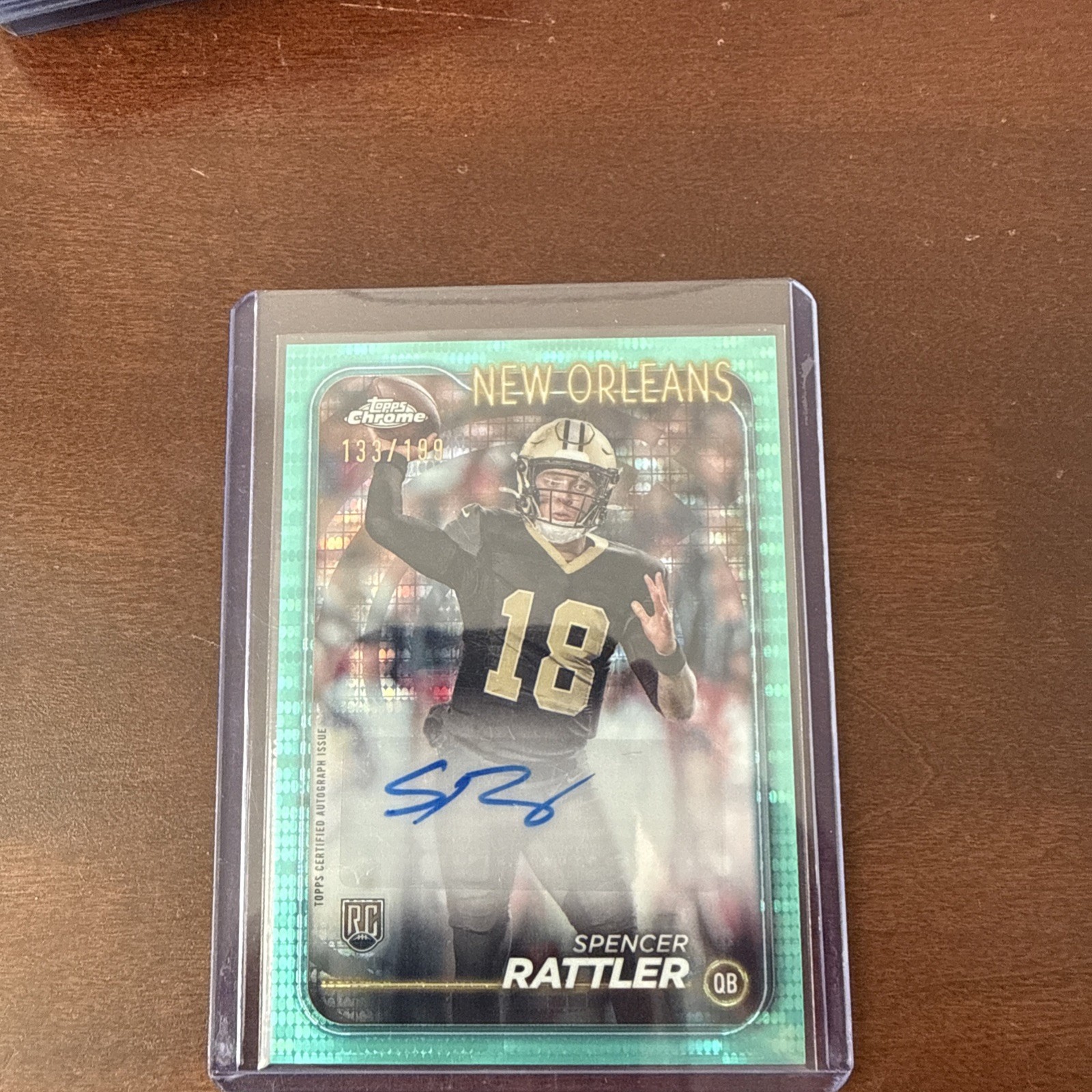 SPENCER RATTLER RC 2024 TOPPS CHROME AQUA SONAR REFRACTOR AUTO /199 SAINTS QB SP