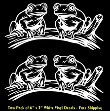 Pair of Tree Frogs Two 6" White Vinyl Decals Car Laptop Tablet Window