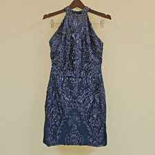 Miss Ord Blue Sequin Halter Style Bodycon Mini Party Dress Sz M Sequins Beads