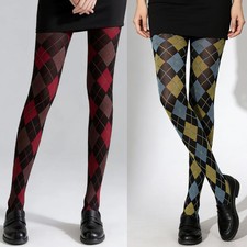 Plaid Vintage Pantyhose Silky Tights for Women High Waist Body Shaping Opaque
