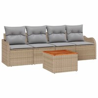 Gartensofa Set 5 Teilig Poly-Rattan Sitzgruppe Beige Hellgrau