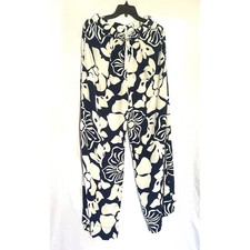 Faithfull The Brand Navy White Floral Wide Leg Drawstring Pants Viscose XL