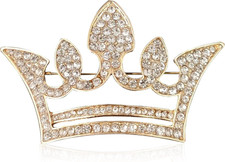 King Queen Royal Crown Brooch For Women Men Fashion Gold Silver Rhinestones Crys