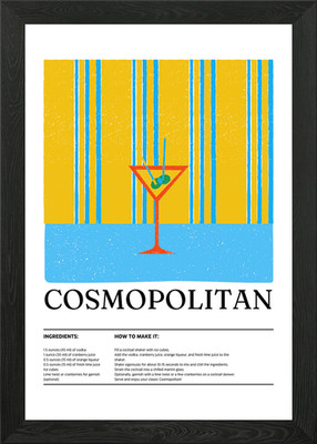 Cosmopolitan Cocktail Recipe Framed Wall Art Poster Canvas Print Picture
