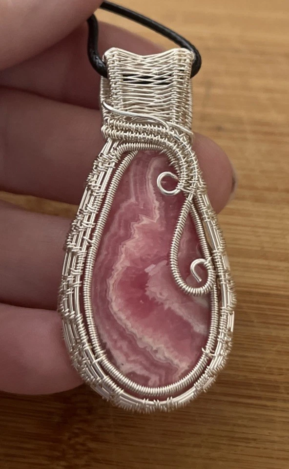 Родохрозит ~ кулон ручной работы из тонкого серебра с не потускневшим покрытием из проволоки - Изображение 4 из 4