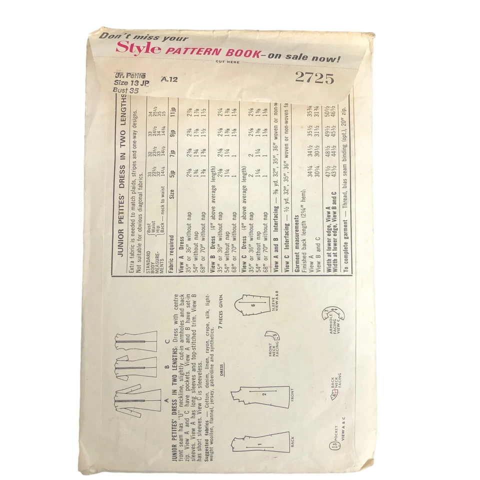 Sewing Pattern Dressmaking Vintage Simplicity 7732 1968 Girl's Size 9/10 Dress - Image 4 of 4