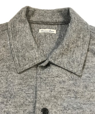 STEVEN ALAN W/NYLN TRIPLE-STICH CAMP COLLAR SHIRT Size: S Gray Men 