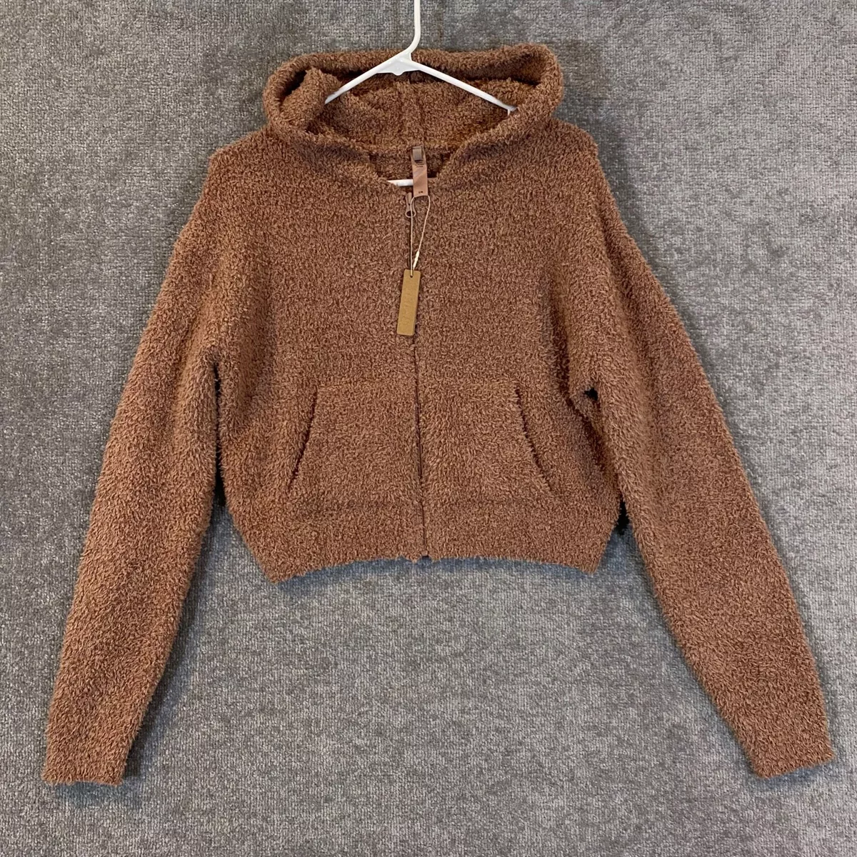 SKIMS Cozy Knit Zip Up Hoodie Womens Small Rose Clay Brown Hooded by Kim K NEW
