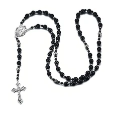Handmade Catholic Beads Rosary Necklace Miraculous Medal & Cross, Religious C...