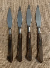 4 Vtg MCM Steak Knives Comfort Wood Handle Stainless Steel Angled Blade Japan