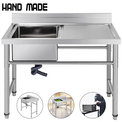 VEVOR Commercial Kitchen Wash Table Stainless Steel Sink Single Bowl Waste Kit