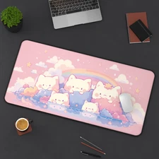 Kawaii Pink Paradise Desk Mat Large Gaming Mouse Pad Chibi Cloud Decor