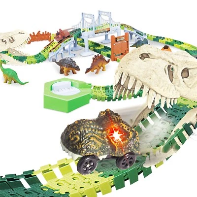PENBU Dinosaurier Spielzeuge 289pcs Dino Autorennbahn Spielset Fossiler Dinosaurier