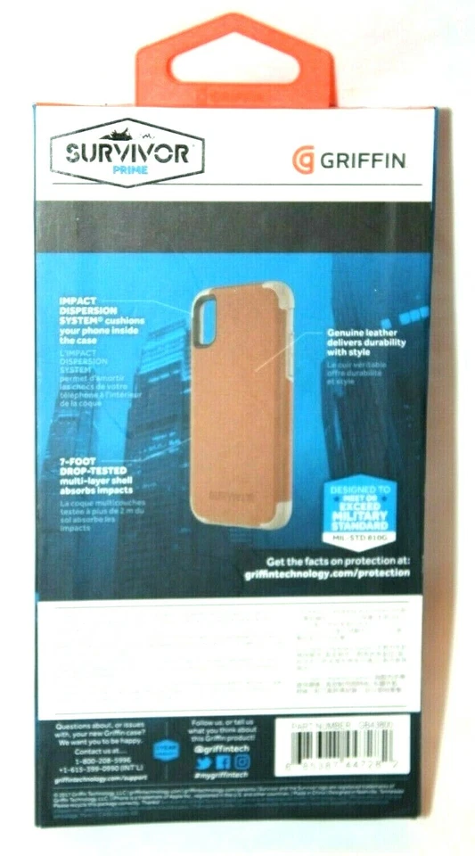 Funda de cuero marrón premium para teléfono celular Griffin Survivor Prime para iPhone X GB43800 Foto 2 de 2