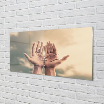 Tulup Glasbilder 140x70 Wandkunst Cross Hands Himmel