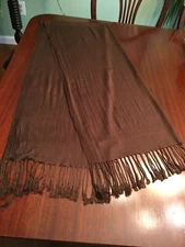 XL BROWN WOVEN 100% CASHMERE PASHMINA WRAP SHAW FRINGED