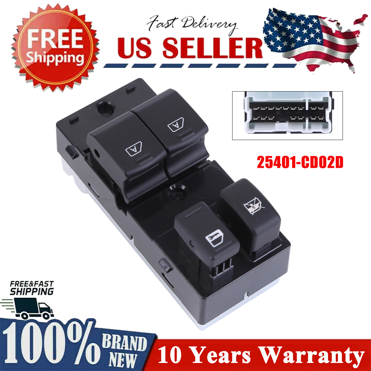 2003-2008 Nissan 350Z Front Driver Side Window Switch 25401CD02D OEM Replacement