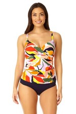Anne Cole Womens Twist Front Underwire Tankini Swim Top Colorful 32C/34B