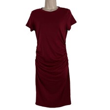 Kancystore Dress Women's Small Maroon Short Sleeve Knee Length Ruched Bodycon