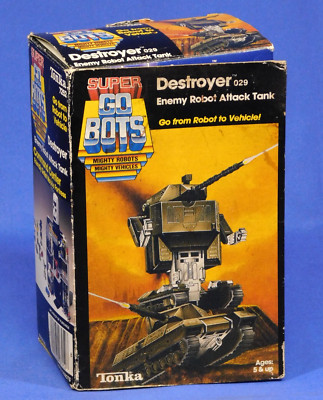 VINTAGE SUPER GOBOTS DESTROYER COMPLETE WITH BOX PERFECT TANK TREADS 1984 TONKA