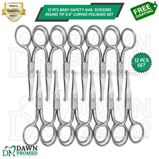 12 Pcs Baby Safety Nail Scissors Round Tip 3.5" Curved Polished Set German Grade
