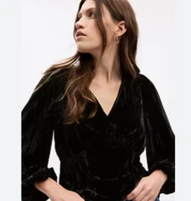 GAP Black Velvet Balloon Sleeve Peasant Top Whimsigoth Witchy Vibes Size XL Tall