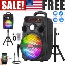 1000W 8" Rechargeable Bluetooth Party Speaker Subwoofer TF FM AUX w/ Mic Stand