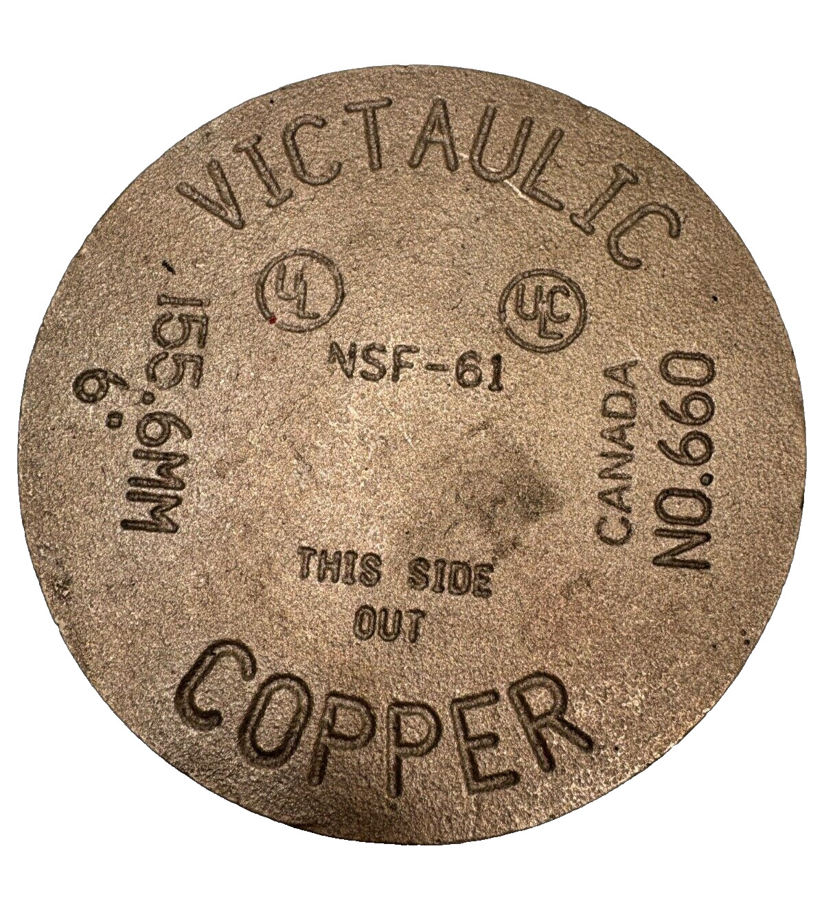 Victaulic 6" CTS Type 660 Cap Copper Grooved End Fitting