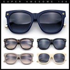 Womens Floral Star Metal Stud Jewel Arm Boyfriend Horn Rim Rectangle Sunglasses