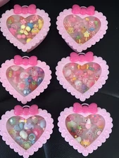 12 PCS Random Style Cute Cartoon Rings For Girls In Pink Heart Box Toy Gift