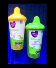 parents choice 2pk NO SPILL sippy cups 9oz,stackable,bite Resistant Yellow/Green