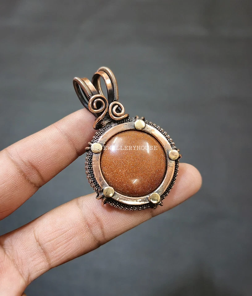 Colgante Sun Sitara alambre de cobre envuelto joyería piedras preciosas joyería hecho a mano regalo Foto 2 de 4