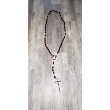 Vintage Huge Wall Rosary Coated Wooden Beads Catholic Prayer Cross Crusifix