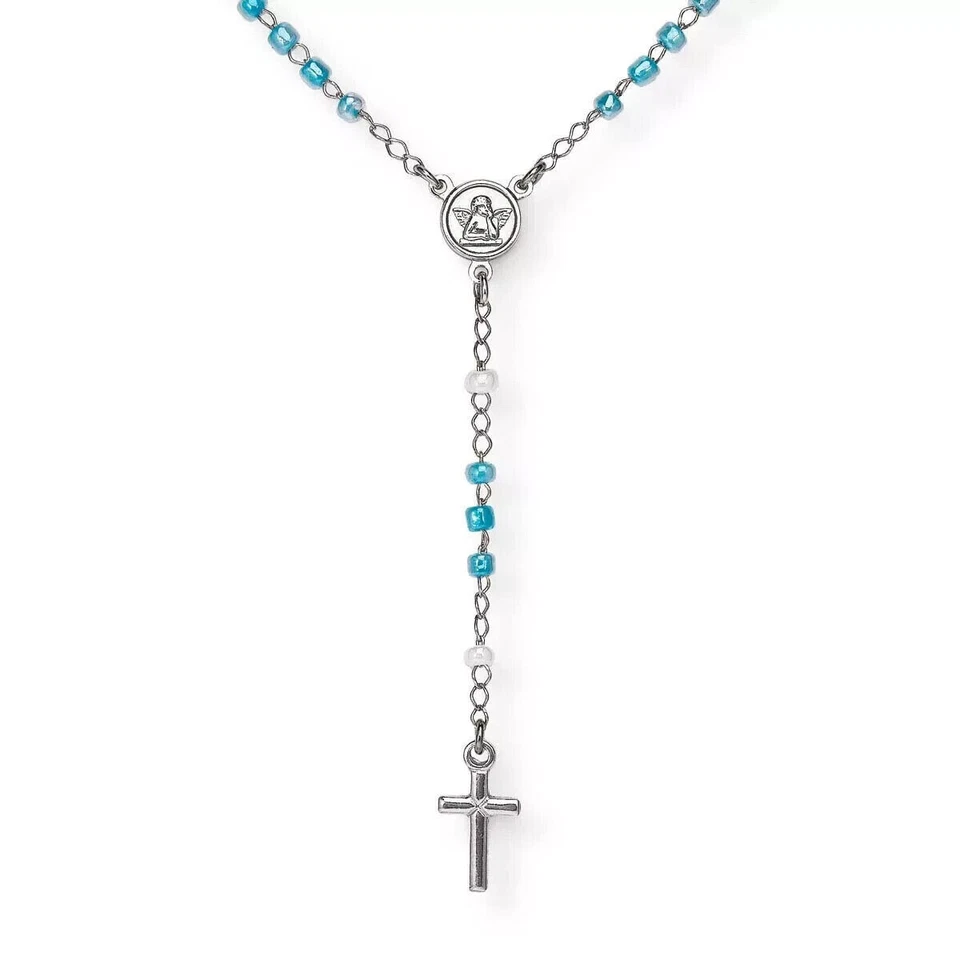Collana Rosario Bambino Argento 925 Cristalli Azzurri Amen Gioielli CROJRB - Immagine 2 di 3