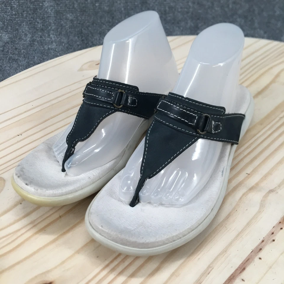 Sandalias Talbots para mujer 5 M Chanclas Tanga Cuero Negro Puntera Sin cordones Informales Foto 3 de 4