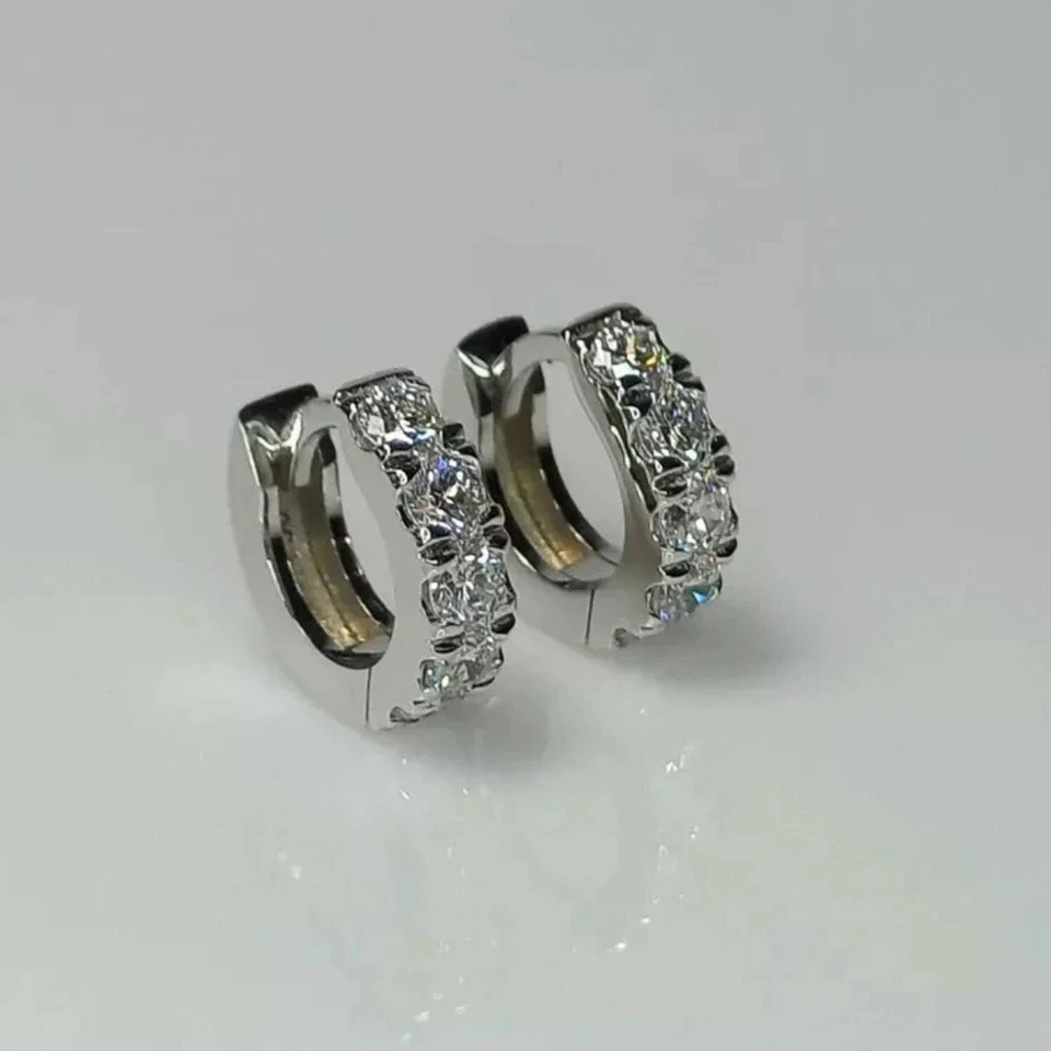 10K White Gold 0.50Ct Round Cut Lab Grown VS-EF Diamond Mini Huggie Earrings - Image 3 of 4