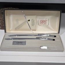 Cross Ballpoint Pen Pencil Set Metal Chrome Trim Black Ink in Presentation Box