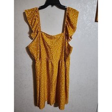 Shein Curve Womens Midi Dress 3XL Yellow White Polka Dots Ruffle Sleeve Tiered