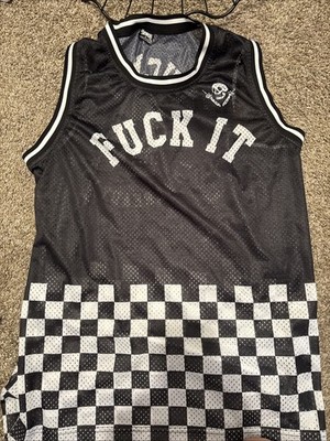 Spencers f**k it Black and white skeleton checkerboard large tank top