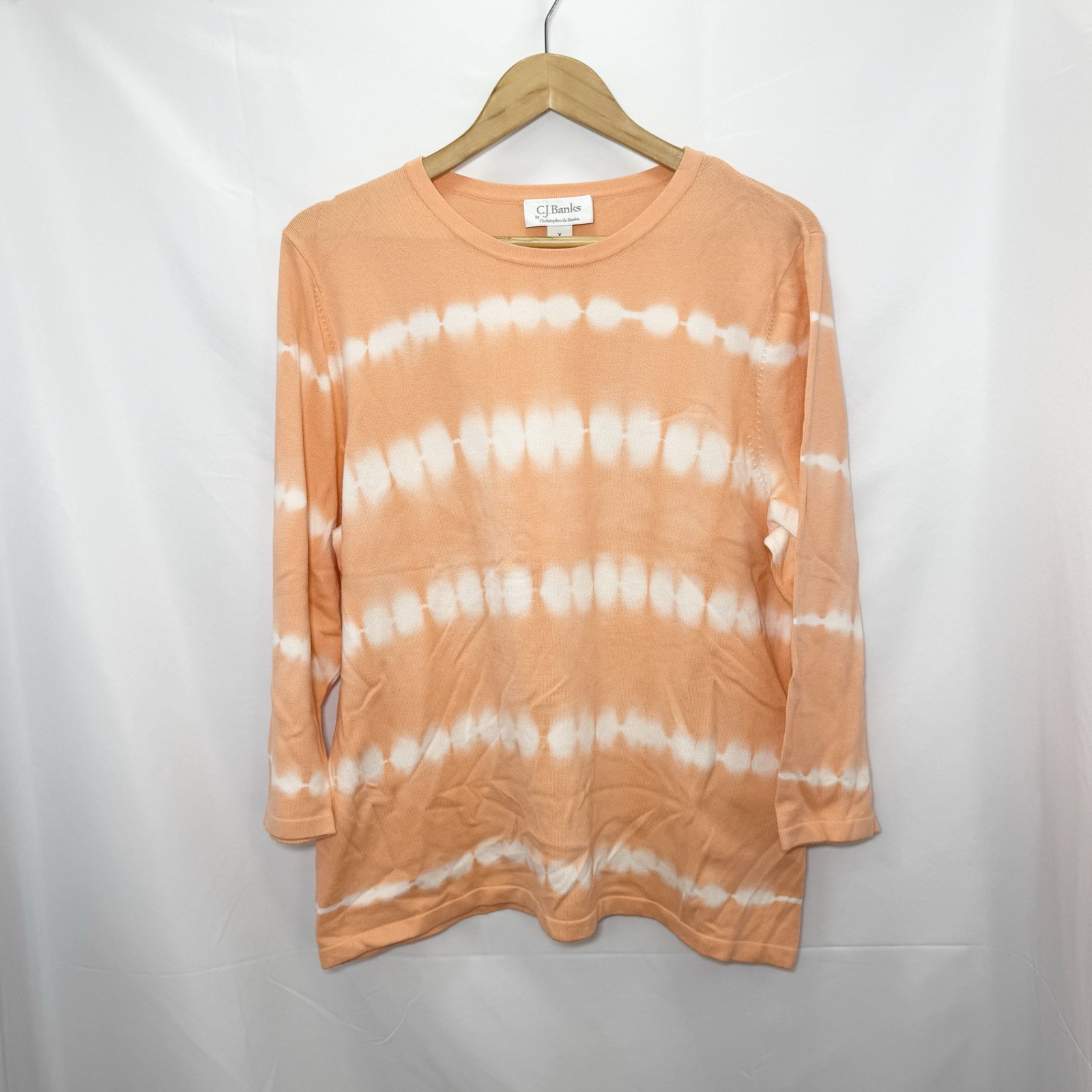 CJ Banks Peach Tie Dye Lightweight Knit Tunic Top 3/4 Sleeve Size 1X Casual