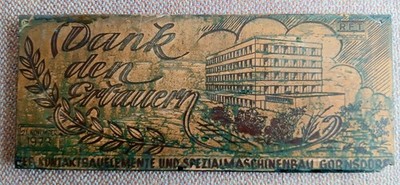 KSG Gornsdorf 1973 Schild Dank den Erbauern RFT electronic