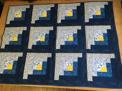 Patchwork Baumwolle Quilt klein wattiert blau gelb geblümt
