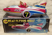 Vtg 1980's MF-742 GREAT FLYING BOAT Space Ship 13" Friction Tin Litho Toy in Box