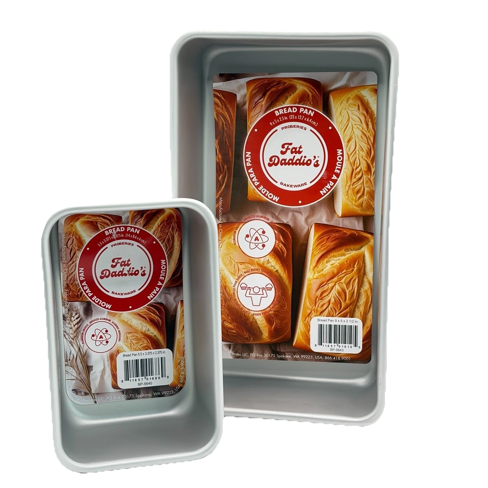 (2) Fat Daddio's Bread Loaf Pans BP-5643 9x5x2.5" & BP-5640 5.5x3.75x2.375" New