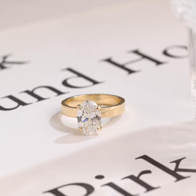 2Ct Oval Certified Moissanite Solitaire Engagement Ring  14k Yellow Gold Plated