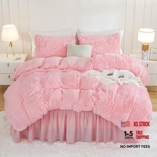 Pink Comforter Full Size, 3 Pieces Fluffy Faux Fur Full 79"x90" 04 - Pink